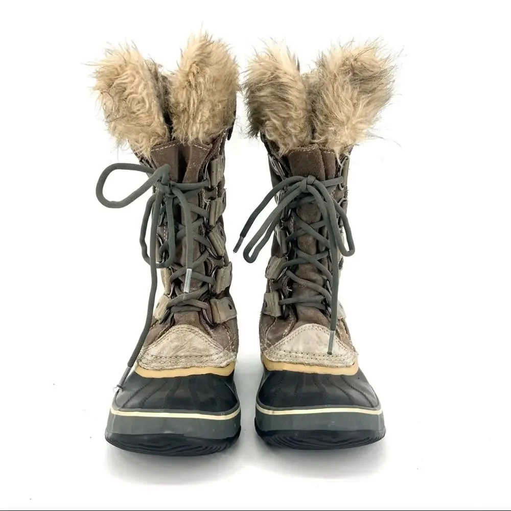 Sorel: Women's tall taupe gray suede Joan of Arctic snow winter boots fur trim 8